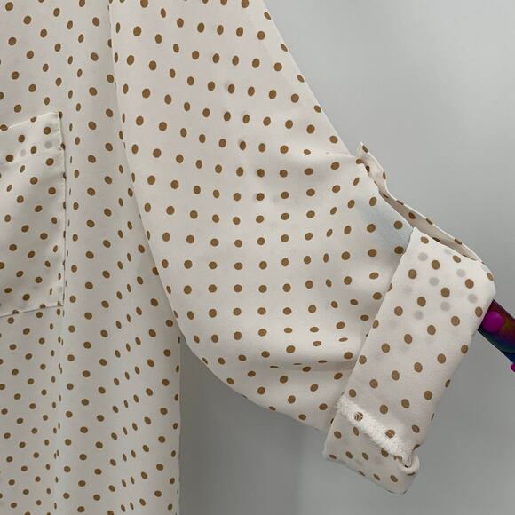 Soho New York & Co Womens Large Top 3/4 Roll Tab Sleeve Polka Dots Career Preppy - Picture 6 of 15